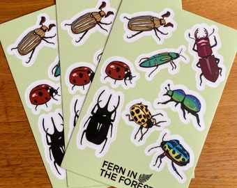 Beetle Sticker Sheets | 4" x 6" Sticker Sheets | Vinyl Stickers Sheet | Bug Stickers | Nature Stickers | Planner Stickers | Beetle Stickers