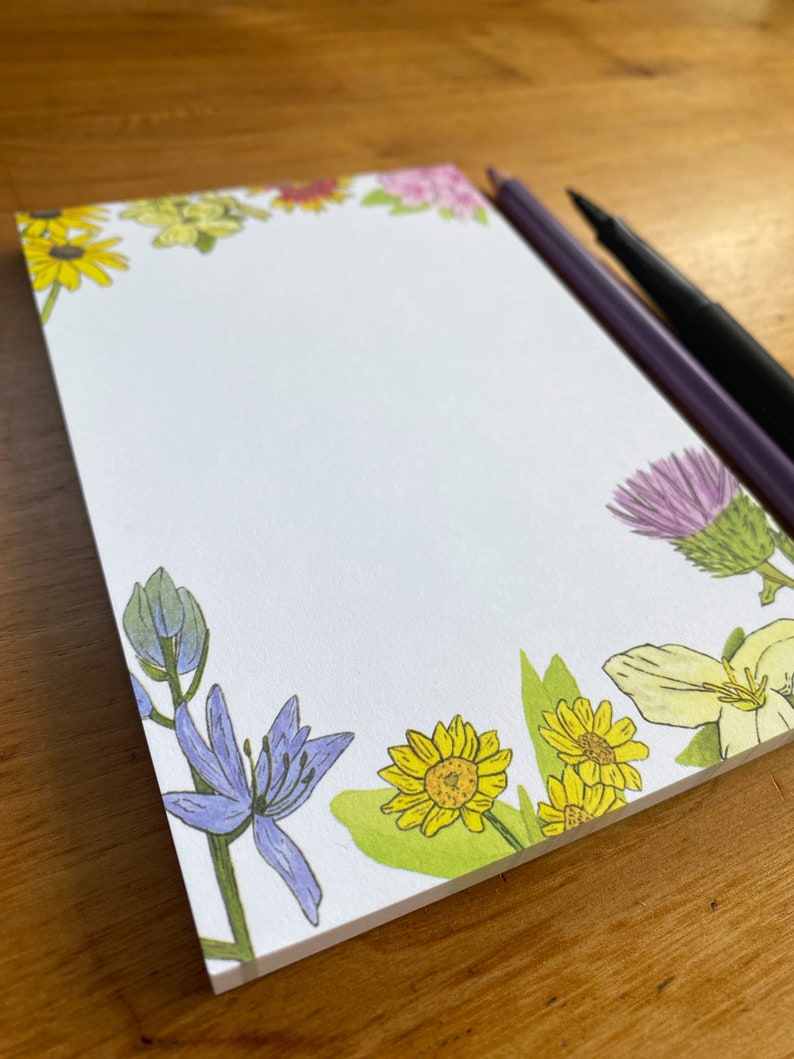Wildflower Notepad Illustrated Floral Notepad Farmer's Market Pad To Do List Pad Flower Market Notepad Blank Notepad image 3