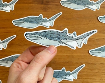 Whale Shark Sticker | 3.75” x 1” | Shark Stickers | Watercolor Marine Life Stickers | Shark Water Bottle Stickers | Cute Waterproof Stickers