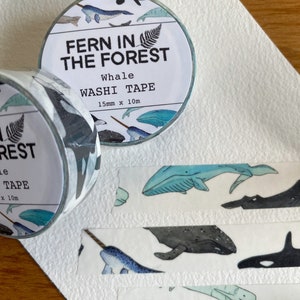 Whale Illustrated Washi Tape | Whale Removable Paper Tape | Cute Ocean Washi Tape | Marine Life Washi Tape | Nature Washi Tape