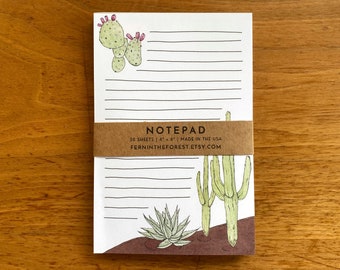 Cactus Notepad | Watercolor Shark Jot Pads | Farmer's Market Pad | To Do List Pad | Market Notepads | Lined Watercolor Cactus Desert Notepad