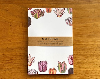 Tulip Notepad | Illustrated Floral Jot Pad | Farmer's Market Pad | To Do List Pad | Market Notepads | Blank Illustrated Tulip Flower Notepad