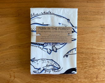 Whale Tea Towels | Whale Taxonomy Art | Hand Screenprinted Towel | Whale Flour Sack Tea Towels | Gifts for Ocean Lovers | Housewarming Gifts
