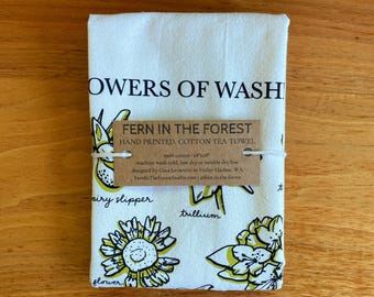 WA Wildflower Tea Towels | Washington Flower Taxonomy Art | Hand Screenprinted Towels | Floral Flour Sack Tea Towels | Housewarming Gifts