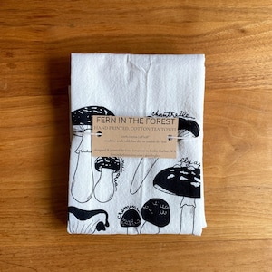 Mushroom Tea Towel | Mushroom Taxonomy Art | Hand Screenprinted Towel | Mushroom Flour Sack Tea Towel | Gifts for Foragers | Gifts for Chefs