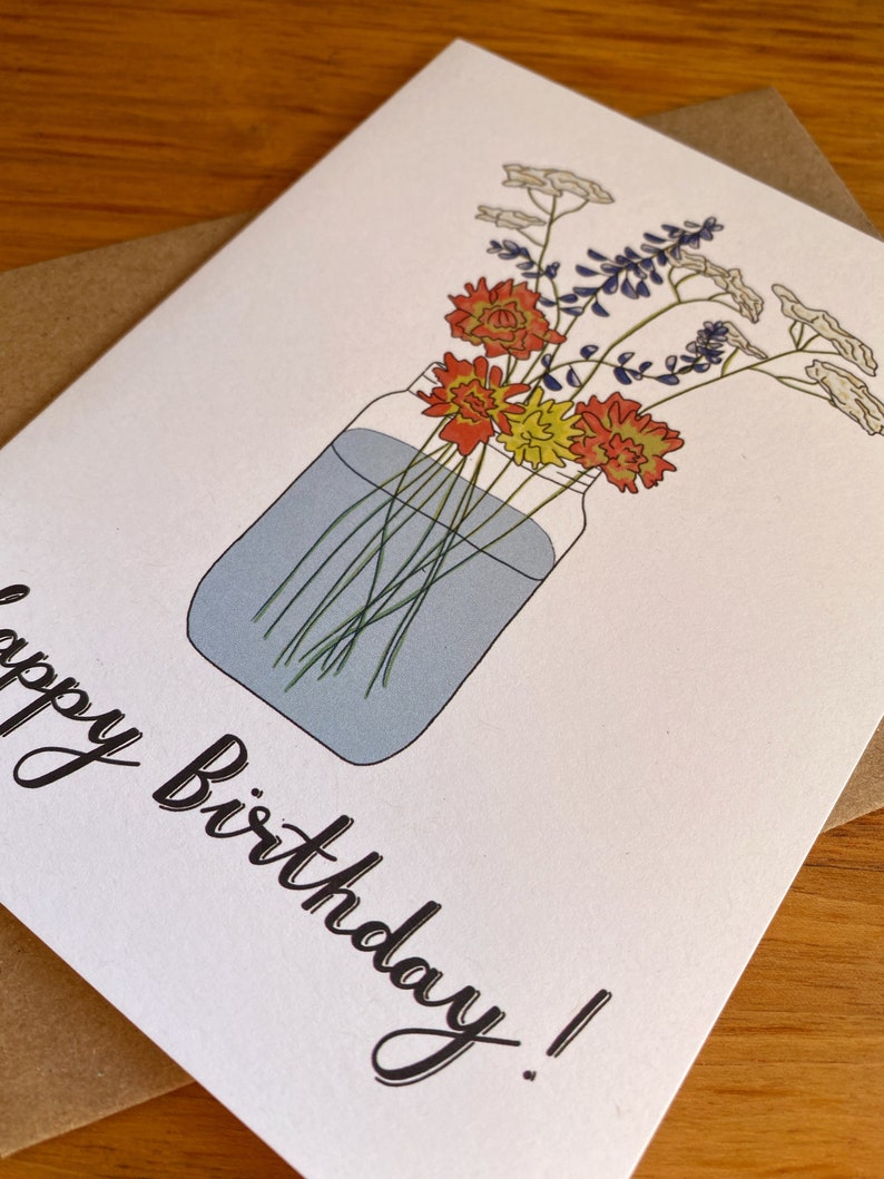 Flower Bouquet Birthday Card Floral Greeting Card Etsy
