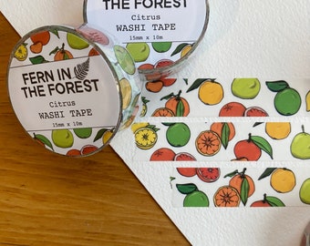 Illustrated Citrus Washi Tape | Citrus Removable Paper Tape | Cute Fruit Art Tape | Citrus Washi Tape | Botanical Washi Tape | Planner Tapes