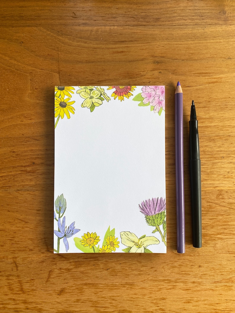 Wildflower Notepad Illustrated Floral Notepad Farmer's Market Pad To Do List Pad Flower Market Notepad Blank Notepad image 2