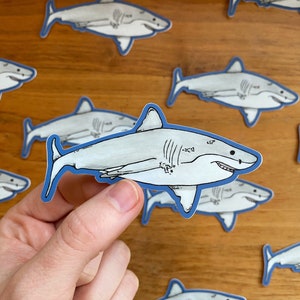 Great White Sticker | 3.5” x 2” | Shark Stickers | Watercolor Marine Life Stickers | Shark Water Bottle Stickers | Cute Waterproof Stickers