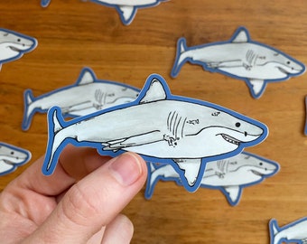 Great White Sticker | 3.25” x 2” | Shark Stickers | Watercolor Marine Life Stickers | Shark Water Bottle Stickers | Cute Waterproof Stickers