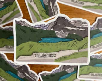 Glacier National Park Sticker | 3.5” x 2.5” | Montana Art Sticker | National Park Sticker | Mountain Water Bottle Stickers | Laptop Stickers