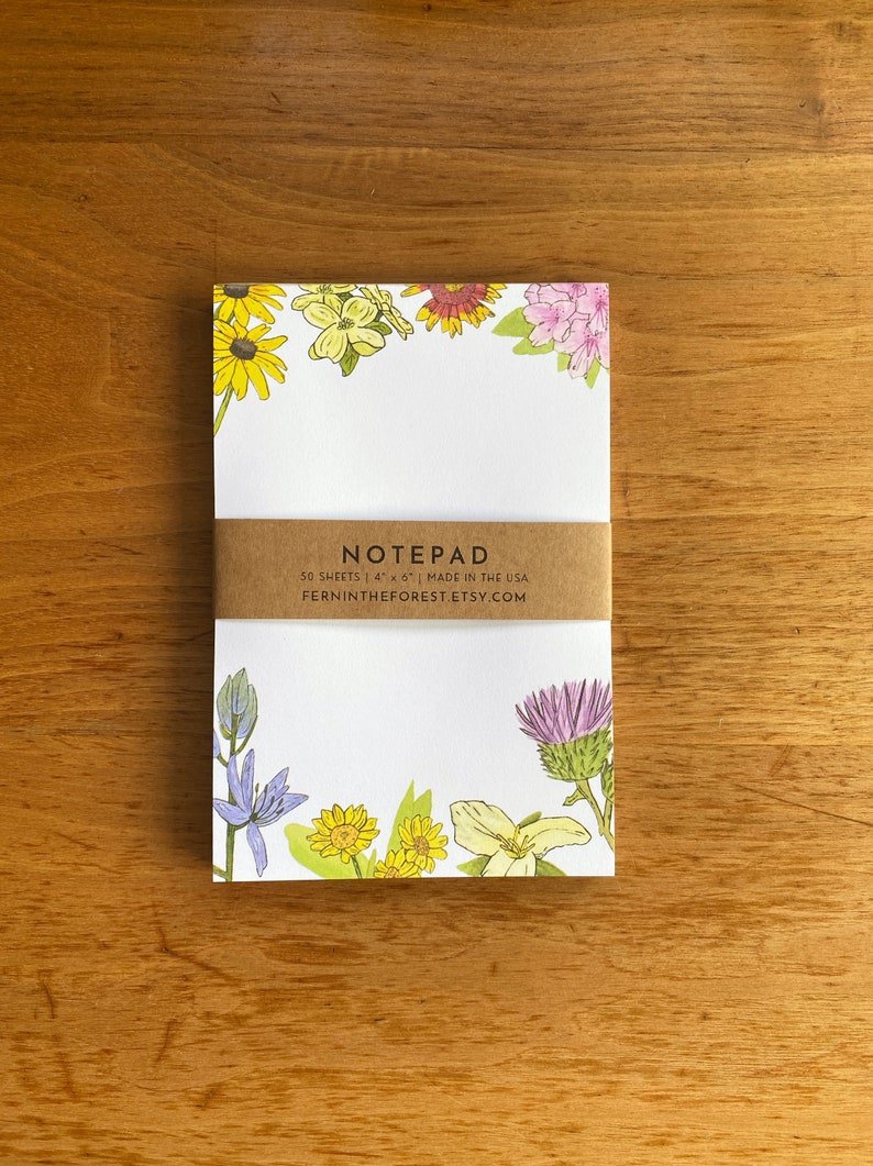 Wildflower Notepad Illustrated Floral Notepad Farmer's Market Pad To Do List Pad Flower Market Notepad Blank Notepad image 1