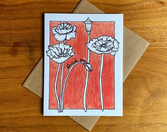 Floral Thank You Cards | Poppy Greeting Cards | Botanical Thank You Cards | Nature Thank You Cards | 2023 Card | Floral Poppy Thank You Card