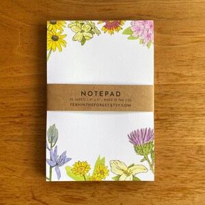 Wildflower Notepad Illustrated Floral Notepad Farmer's Market Pad To Do List Pad Flower Market Notepad Blank Notepad image 5