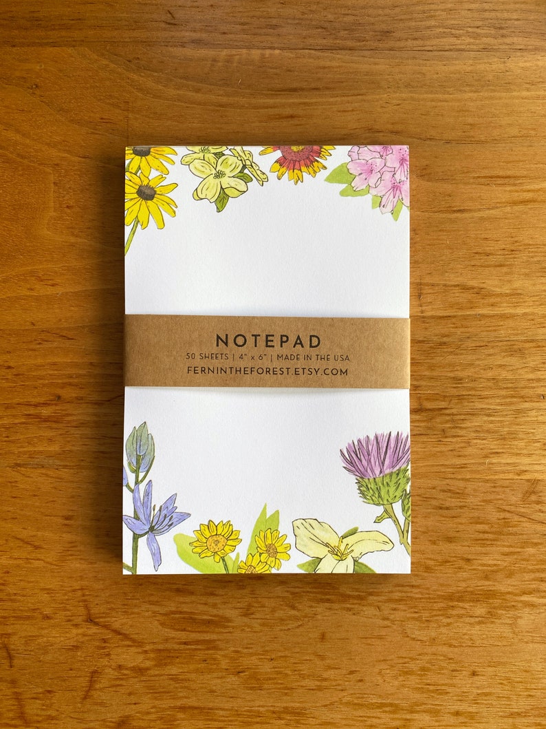 Wildflower Notepad Illustrated Floral Notepad Farmer's Market Pad To Do List Pad Flower Market Notepad Blank Notepad image 5