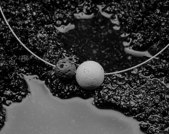 Gray Concrete and Black Lava stone necklace