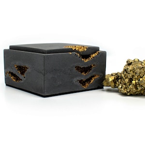 Square Custom Concrete Box with Gold Erossions image 1