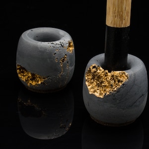 Colorful Concrete Toothbrush Holder Make up Stand Colorful Concrete Black & Gold