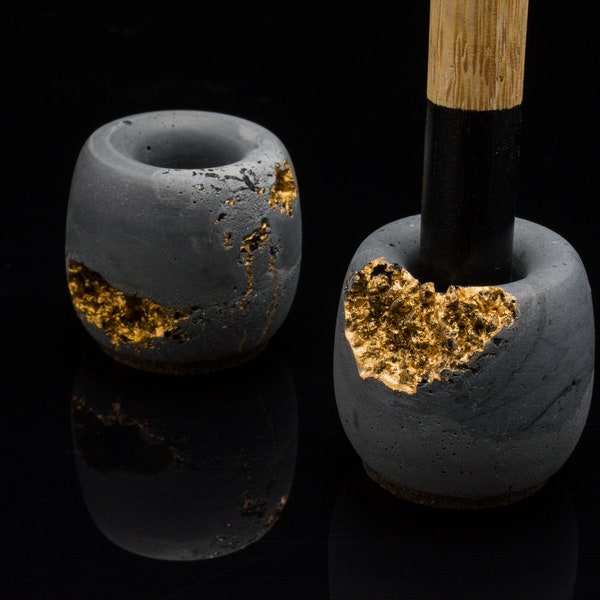 Custom Toothbrush holder | Make up Stand | Concrete with Gold