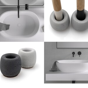 Round Concrete Toothbrush Stand Black White Grey Beton Bestseller Family Set Gift for Couple image 1