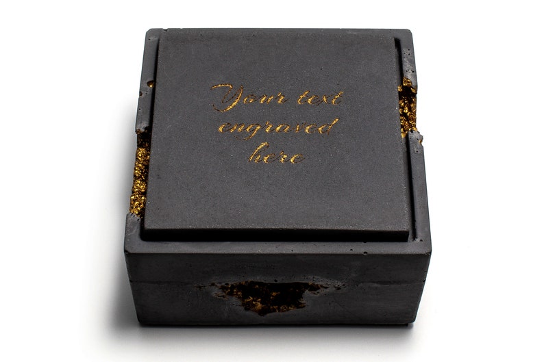 Square Custom Concrete Box with Gold Erossions Gold Engraving