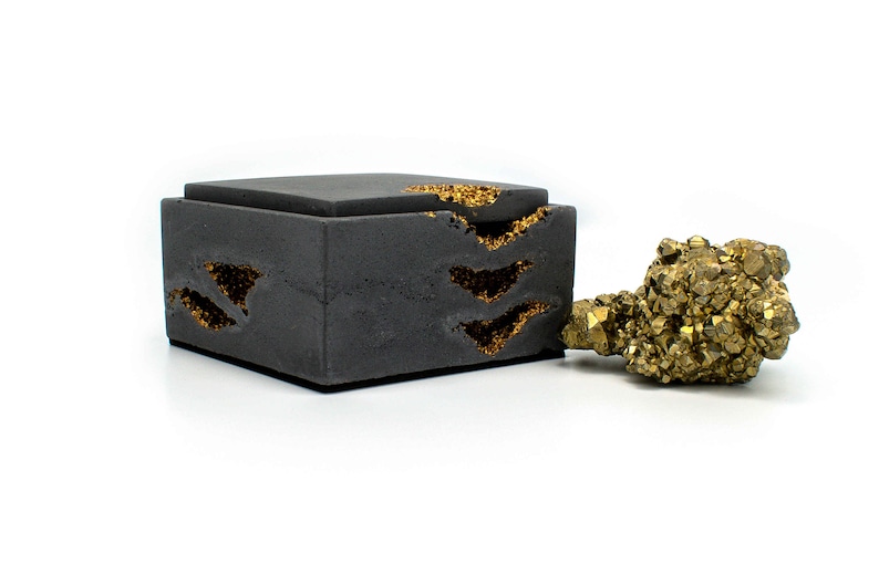 Square Custom Concrete Box with Gold Erossions image 1