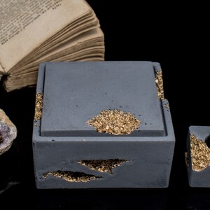 Square Custom Concrete Box with Gold Erossions No Engraving