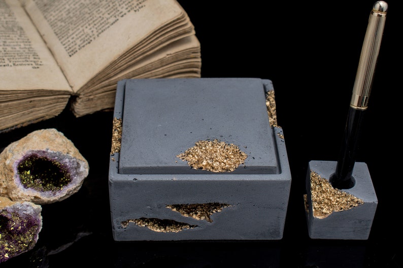 Square Custom Concrete Box with Gold Erossions No Engraving