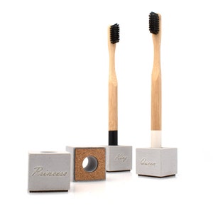 Single Toothbrush Holder Personalised Housewarming Gift from Concrete Custom Engraved Beton Family Set | Gift for Couple