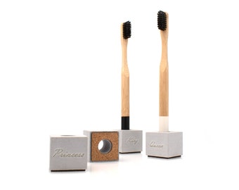 Single Toothbrush Holder Personalised Housewarming Gift from Concrete Custom Engraved Beton Family Set | Gift for Couple