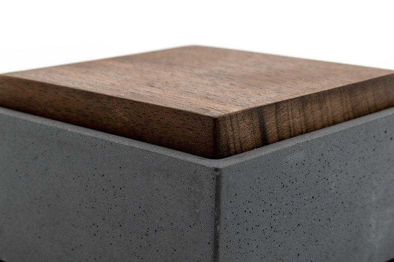 Black Custom Concrete Box Personalised Reclaimed Teak Lid Custom Engraving Beton Urn Jewelry storage image 3