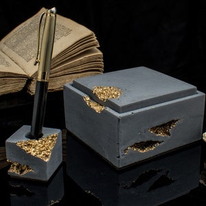 Square Custom Concrete Box with Gold Erossions image 3