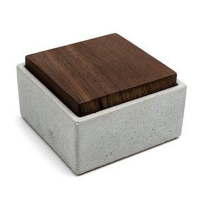 Engraved Teak Lid Concrete Box: Personalized Jewelry Storage