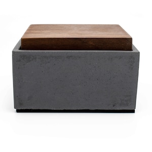 Black Custom Concrete Box Personalised Reclaimed Teak Lid Custom Engraving Beton Urn Jewelry storage image 4