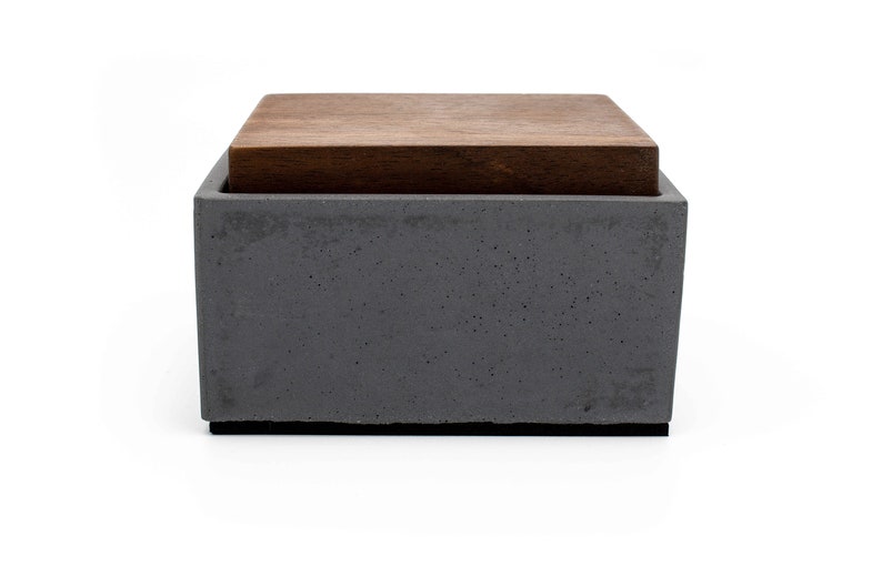 Black Custom Concrete Box Personalised Reclaimed Teak Lid Custom Engraving Beton Urn Jewelry storage image 4