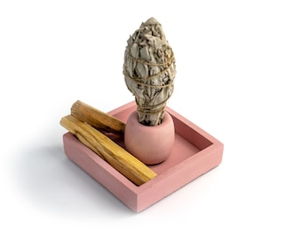 Concrete Palo Santo Stand | White Sage Smudge Stick Holder | Ritual Gift Set