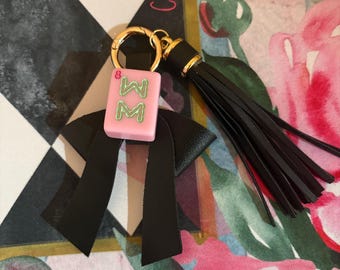 Mahjong Tile Keychain with Bow and Tassle