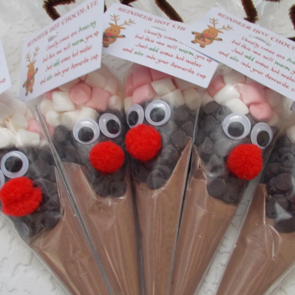 Hot Chocolate Reindeer Cones, Christmas Eve Box Filler, Rudolph Chocolate Cones, Christmas Eve Treat, Hot Chocolate Cones