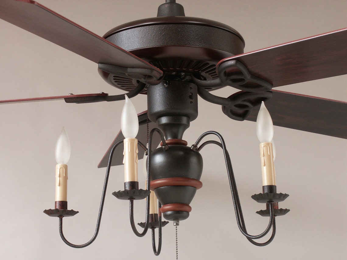 Unique Primitive Ceiling Fans w/Chandelier style light kits Etsy