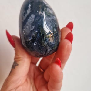 Moss agate 80mm crystal egg - moss agate carving for healing- moss agate crystal