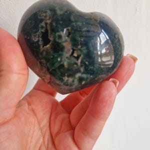 Moss agate 50mm crystal heart - moss agate carving for healing- moss agate crystal