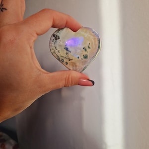 Aura Moss agate 50mm crystal heart - moss agate carving for healing- moss agate crystal with aura
