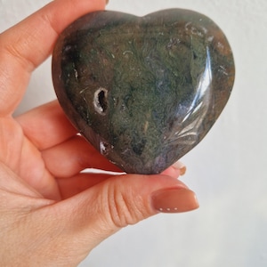 Moss agate 50mm crystal heart - moss agate carving for healing- moss agate crystal