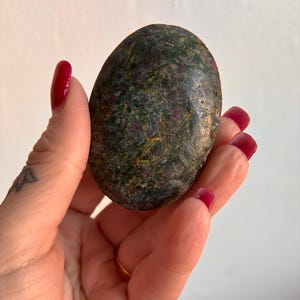 Ruby in Fuchsite Crystal Palm Stone: Healing Crystal Carving