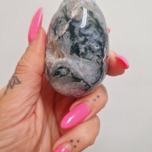 Moss agate 80mm crystal egg - moss agate carving for healing- moss agate crystal