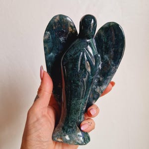 large moss Agate crystal angel -  healing crystal large angel carving 15cm tall - big