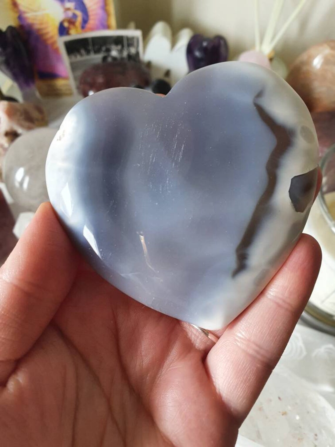 Beautiful Grey Agate 70mm Crystal Carved Heart Agate Crystal Etsy UK