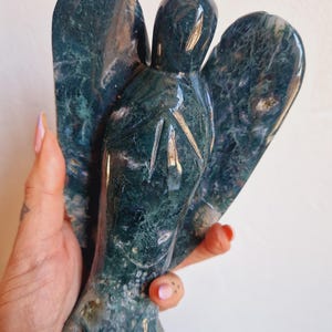 large moss Agate crystal angel -  healing crystal large angel carving 15cm tall - big