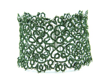 Tatting Bracelet Unusual Bracelet Tatting Jewelry Designer Bangle Tatted Lace Bracelet Green Lace Bracelet Tatted Bracelet Custom Bracelet