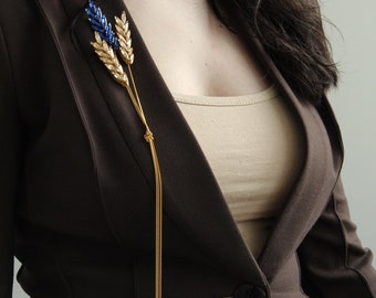 Blue yellow spikelet brooch, Ukrainian pin design, Beaded embroidery brooch, Spikelet of wheat brooch, Brooch bouqet, Ukrainian gift,